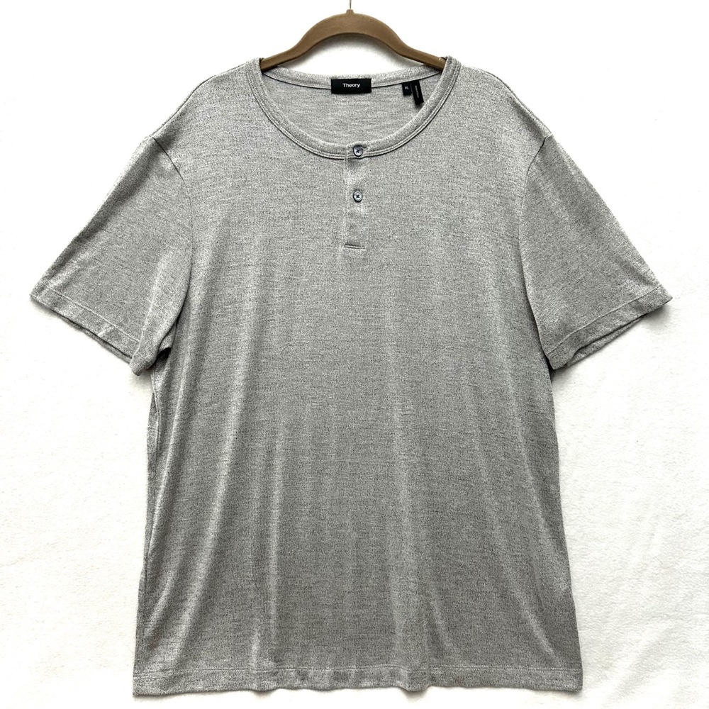 Theory Gaskell H. Anemone XL Henley Shirt Modal Gray J0199564 Short Sleeve